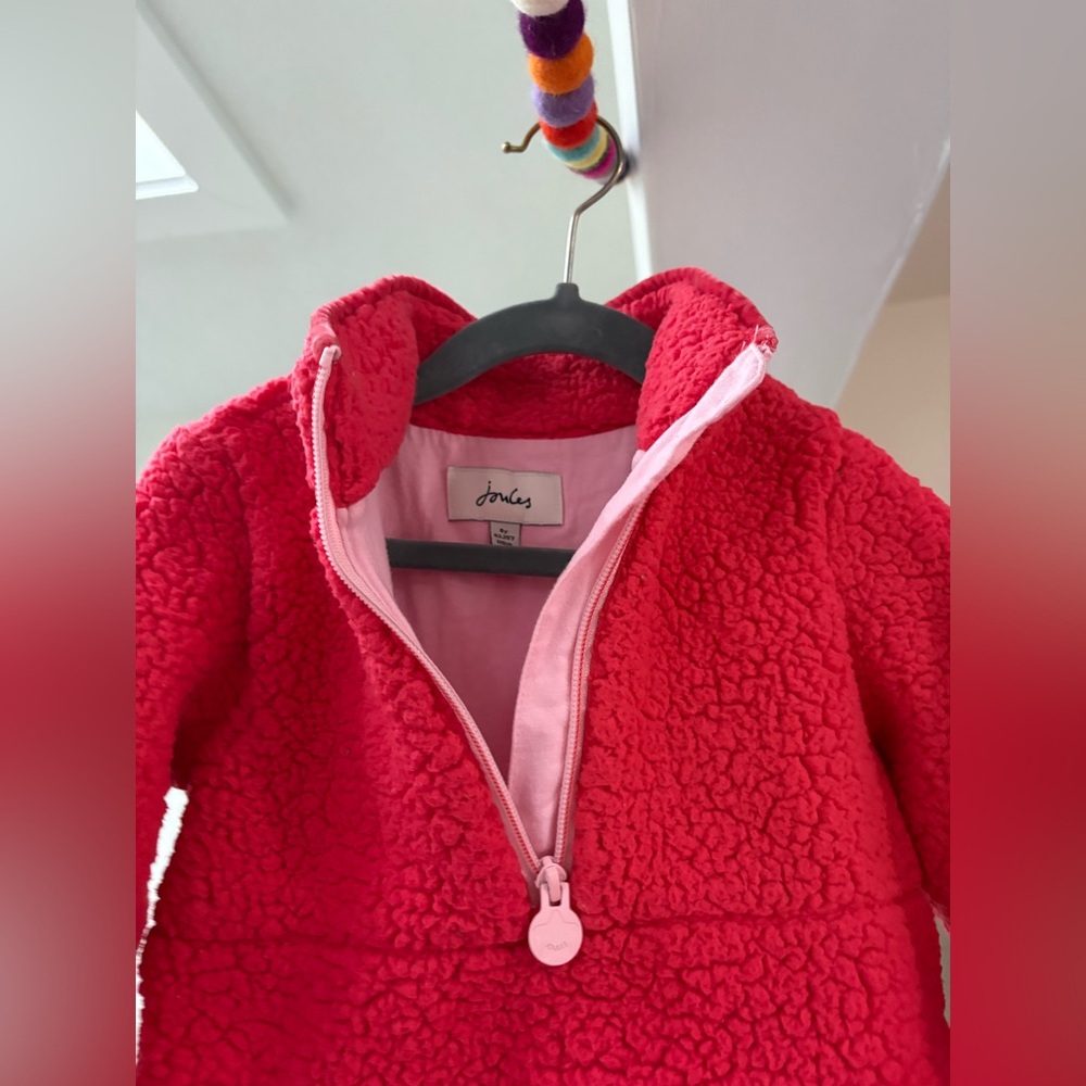 Joules Poppy Red Fleece Pullover Jacket Coat Toddler Kids Unisex Size 5 Year - Picture 2 of 10
